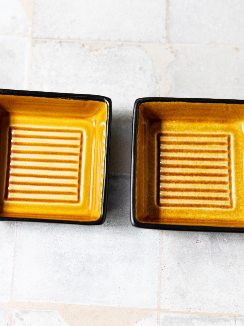 Sakura Port of Call Mandalay 3.75" Square Dip Sauce Bowls Golden Yellow Set of 2